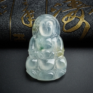 冰糯种三彩翡翠观音吊坠