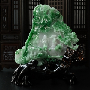 糯种飘绿翡翠问道摆件