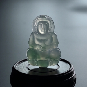 冰糯种飘花翡翠观音吊坠