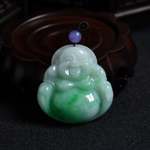 糯种飘绿翡翠弥勒佛吊坠