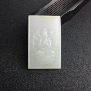 山料白玉千手观音牌吊坠