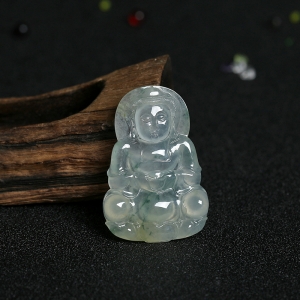 冰种飘花翡翠观音吊坠