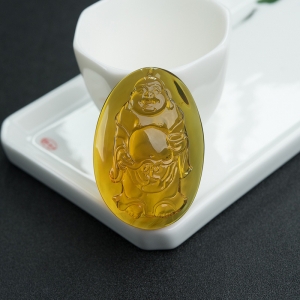 墨西哥蓝珀弥勒佛吊坠