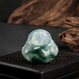 糯冰种飘花翡翠弥勒佛吊坠