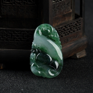 糯冰种飘翠翡翠如意吊坠