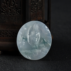 糯冰种飘花翡翠禅悟吊坠