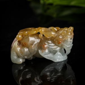 糯种黄翡翠貔貅吊坠