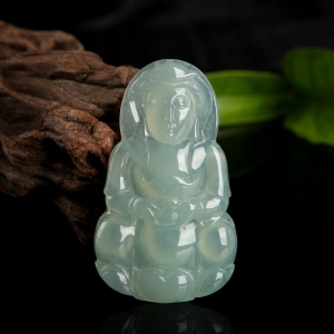 糯冰种浅绿翡翠观音吊坠
