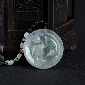 糯冰种飘花翡翠金玉满堂吊坠