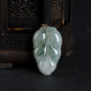 18k糯种飘花翡翠金枝玉叶吊坠