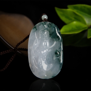 糯种飘花翡翠观音吊坠