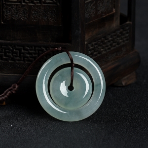 糯冰种飘花翡翠平安扣吊坠