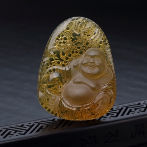 墨西哥蓝珀弥勒佛吊坠