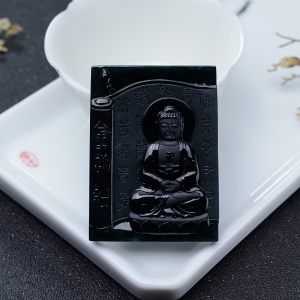 冰种墨翠佛牌吊坠