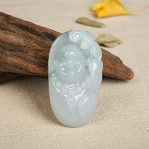 糯种飘花翡翠弥勒佛吊坠