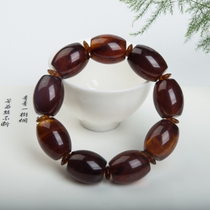 19.4mm棕珀桶珠单圈手串