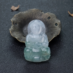糯冰种飘翠翡翠观音吊坠