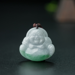 糯种飘翠翡翠弥勒佛吊坠
