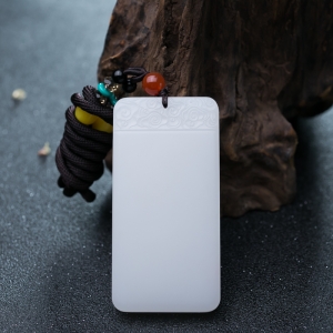 山流水料和田羊脂白玉无事牌吊坠