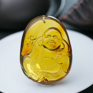 墨西哥蓝珀弥勒佛吊坠