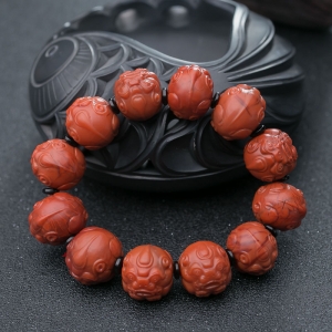 柿子红南红貔貅珠单圈手串