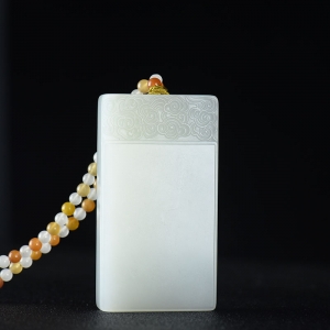 山流水料和田羊脂白玉无事牌吊坠