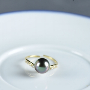 18K海水灰色珍珠戒指