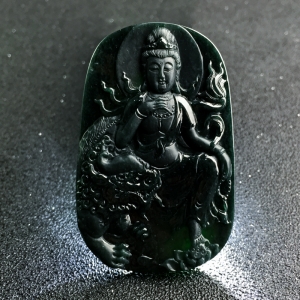 糯冰种墨翠文殊菩萨吊坠