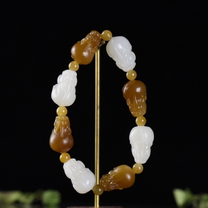 山料和田玉多宝貔貅单圈手串