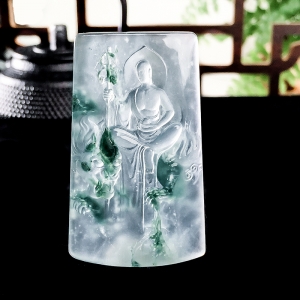 高冰种飘花翡翠地藏王吊坠