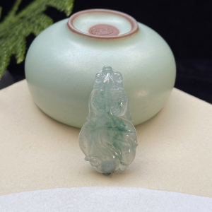 冰种飘花翡翠金玉满堂吊坠