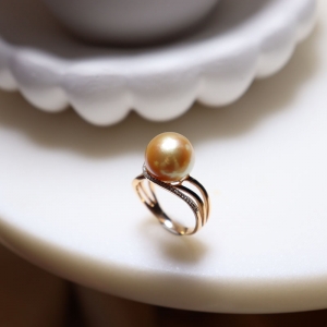 18k海水金色珍珠戒指