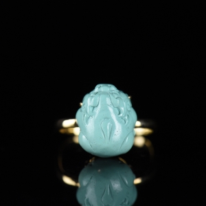18K中高瓷蓝色绿松石貔貅戒指