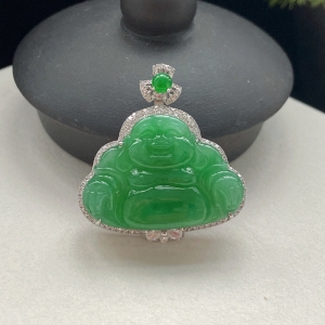 18K糯种翠绿翡翠弥勒佛吊坠