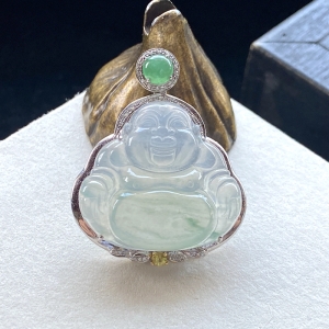 18K高冰种飘花翡翠弥勒佛吊坠