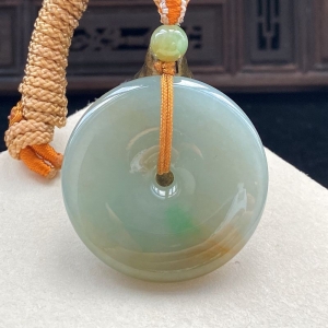 糯种黄加绿翡翠平安扣吊坠