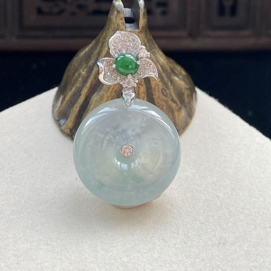 18K冰种飘花翡翠平安扣吊坠