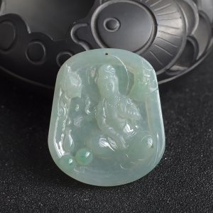 糯冰种飘翠翡翠观音吊坠