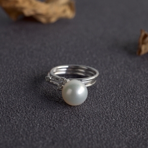 18K海水白色珍珠戒指套装
