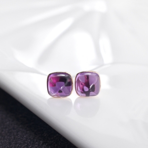 18K紫水晶方形耳钉