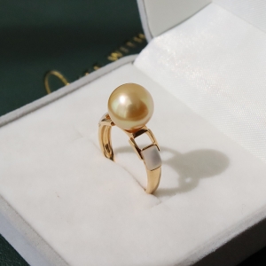 18k海水金色珍珠戒指