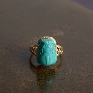 18K高瓷蓝绿绿松石貔貅戒指