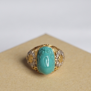 18K高瓷蓝绿绿松石貔貅戒指