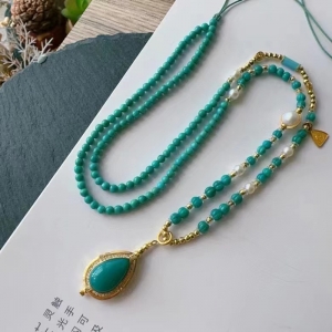 18K中高瓷蓝色绿松石项链