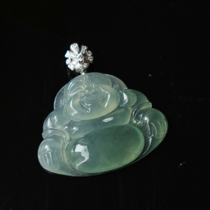 18k冰种飘花翡翠弥勒佛吊坠