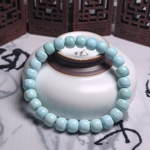 高瓷铁线绿松石桶珠单圈手串