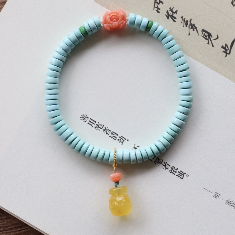 高瓷蓝色绿松石直切单圈手串