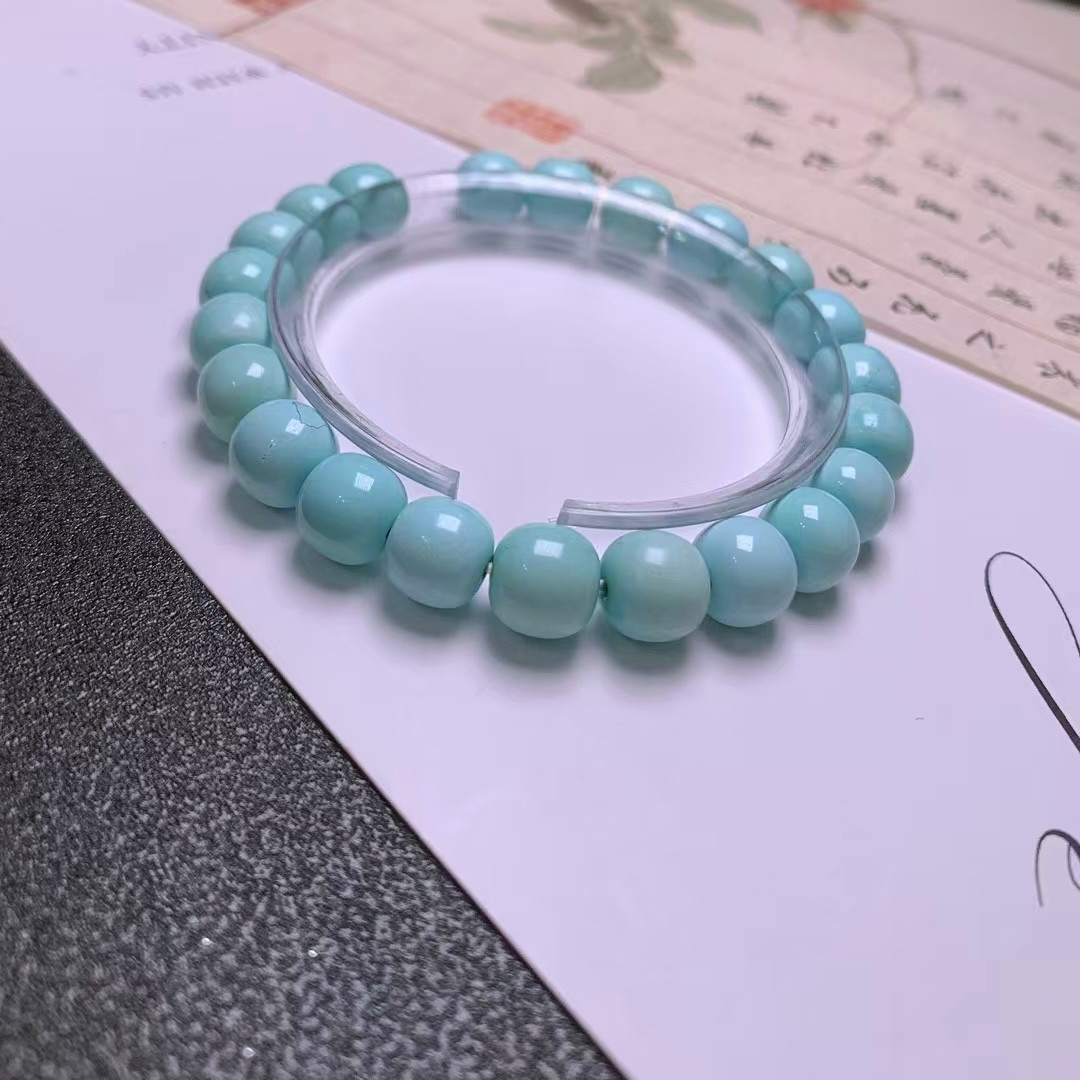 高瓷蓝色绿松石老形珠单圈手串