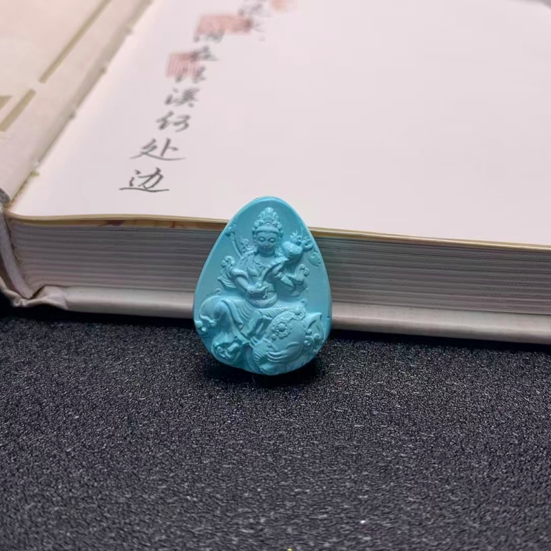 高瓷蓝色绿松石普贤菩萨吊坠