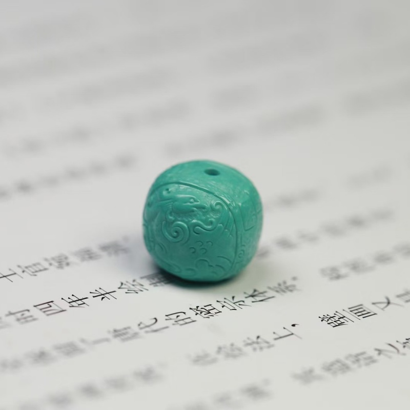 高瓷蓝色绿松石龙凤老形珠配件